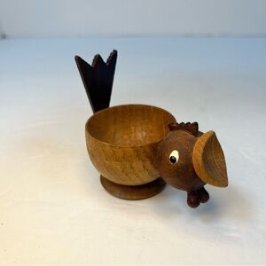 Wooden Chicken Rooster Hen Wood Carved Baby Chick Egg Cup‎ Made In Italy.